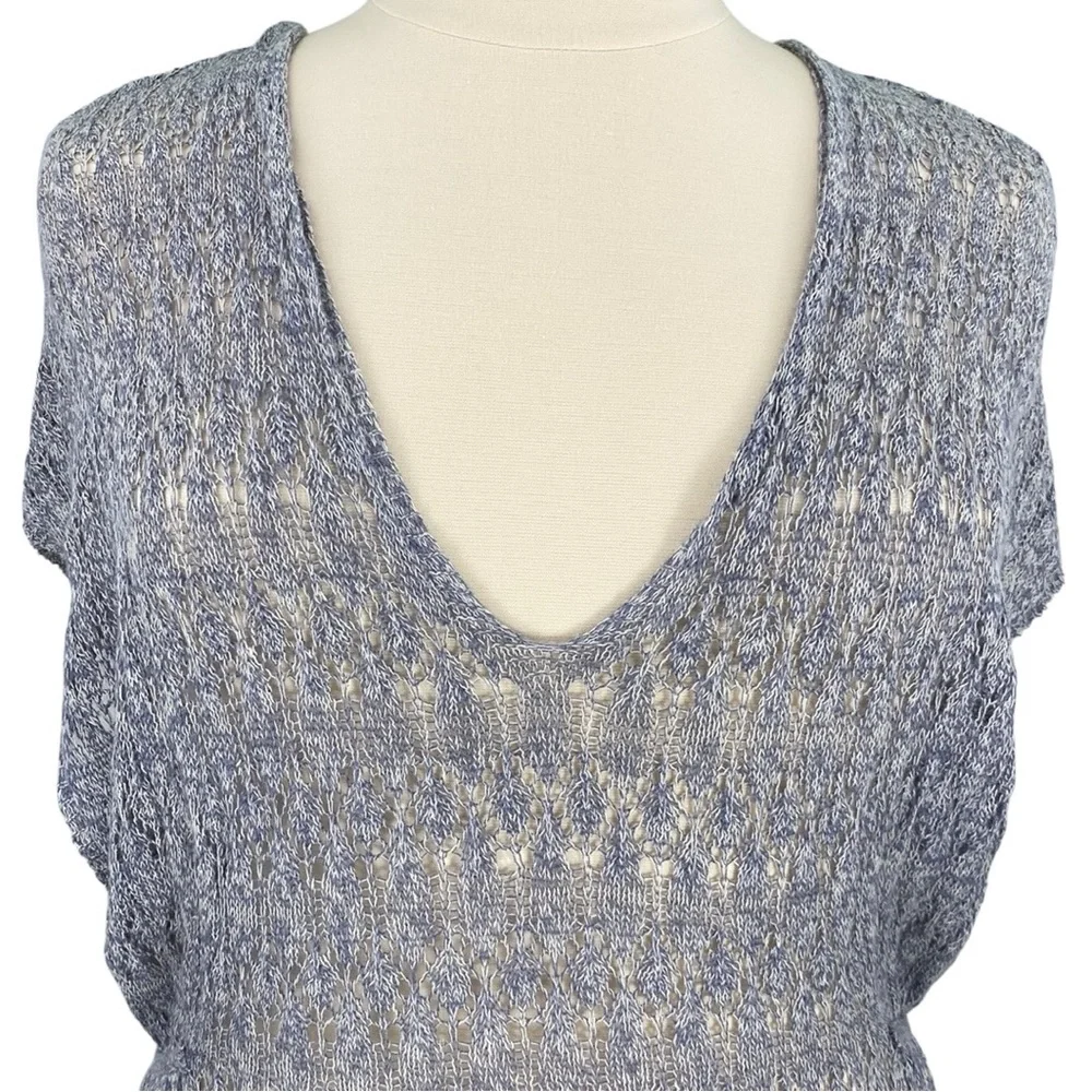 Anthropologie Moth Pointelle Slate Gray Linen Blend Lace Knit Hooded Sweater - Picture 2 of 16